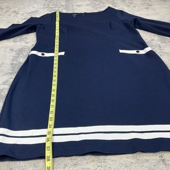 Talbots Navy Blue White Trim Career Office Dress Mod Retro 3/4 Sleeve Sz 12 - Picture 8 of 10
